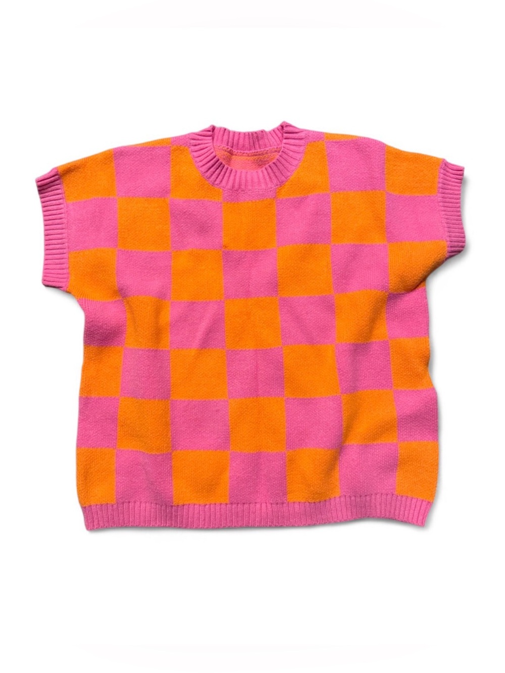 Charming Charlie ColorBlock Hot Pink & Orange Checkerboard Sweater